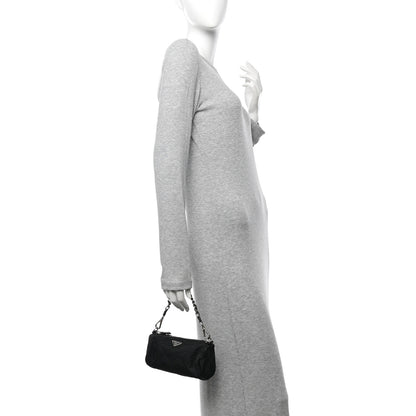 Prada Tessuto Nylon Saffiano Impunturato Quilted Barrel Pochette Black 2 of 14