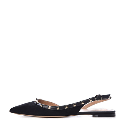 Valentino Garavani Suede Rockstud Slingback Flats 41 Black 1 of 9