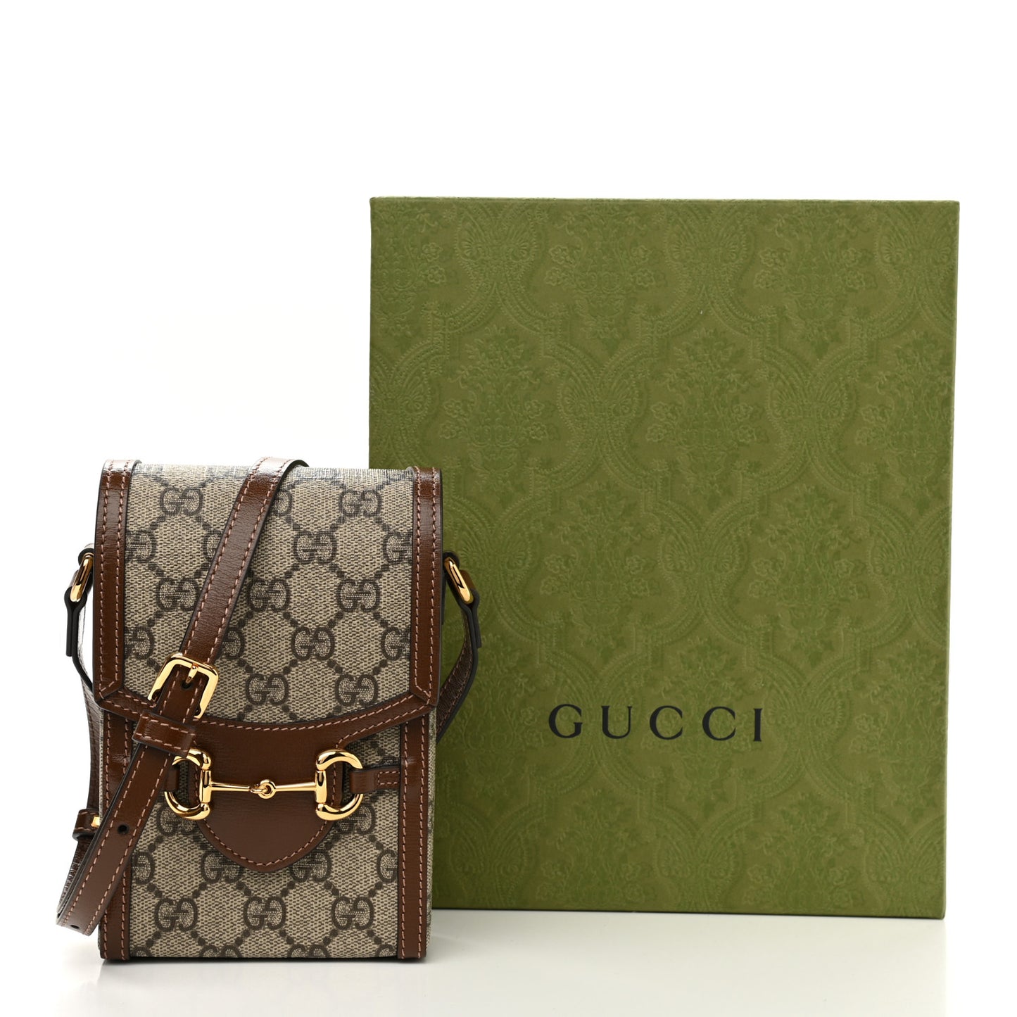 GG Supreme Monogram Mini Horsebit 1955 Crossbody Bag Beige Brown Sugar