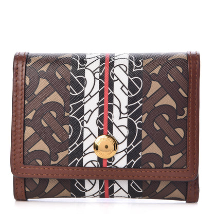 Burberry E-Canvas Monogram Stripe Small Lancaster Folding Wallet Bridle Brown 1 of 8