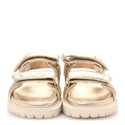 Christian Dior Laminated Sheepskin Cannage Dioract Sandals 38 Pale Gold 3 of 12