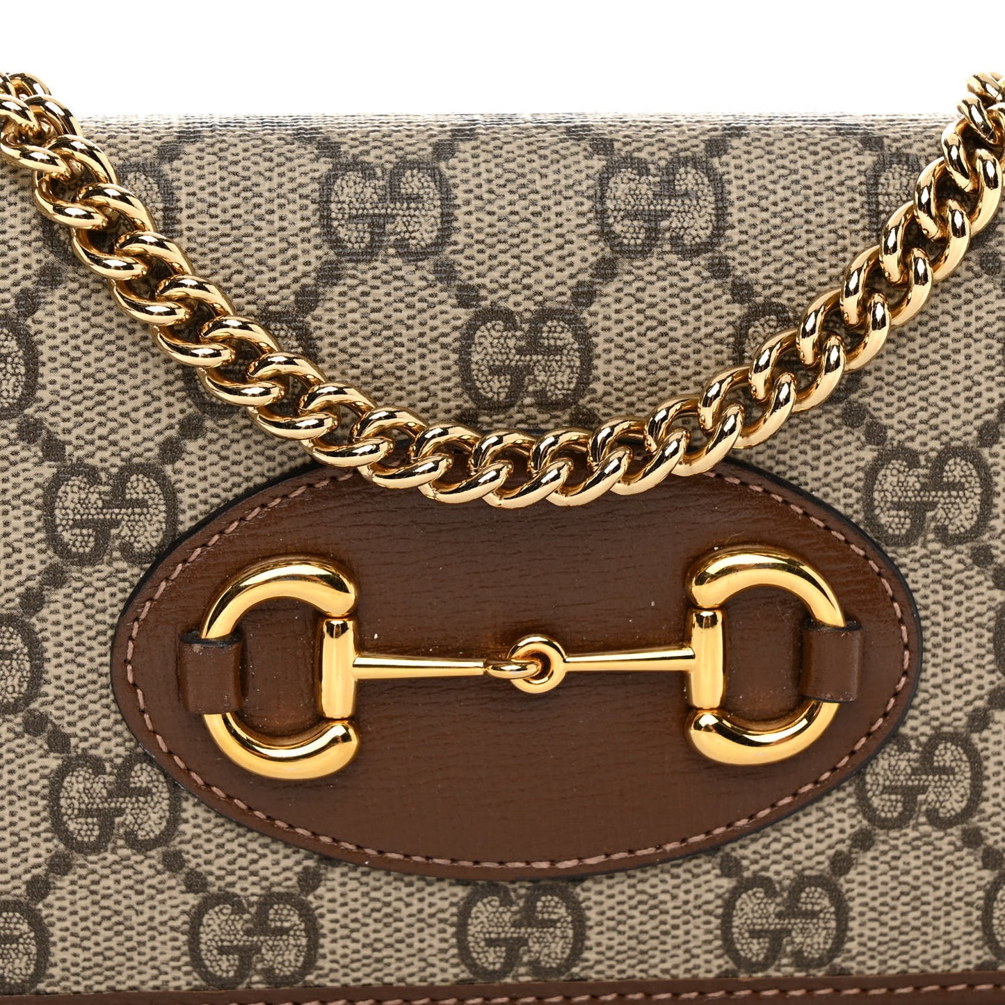 GG Supreme Monogram Azalea Calfskin Horsebit 1955 Wallet On Chain Beige Ebony Brown Sugar