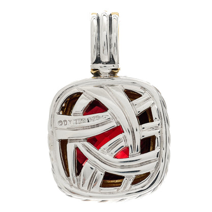 David Yurman Sterling Silver 18K Yellow Gold Diamond Garnet 14mm Albion Enhancer Pendant 3 of 4