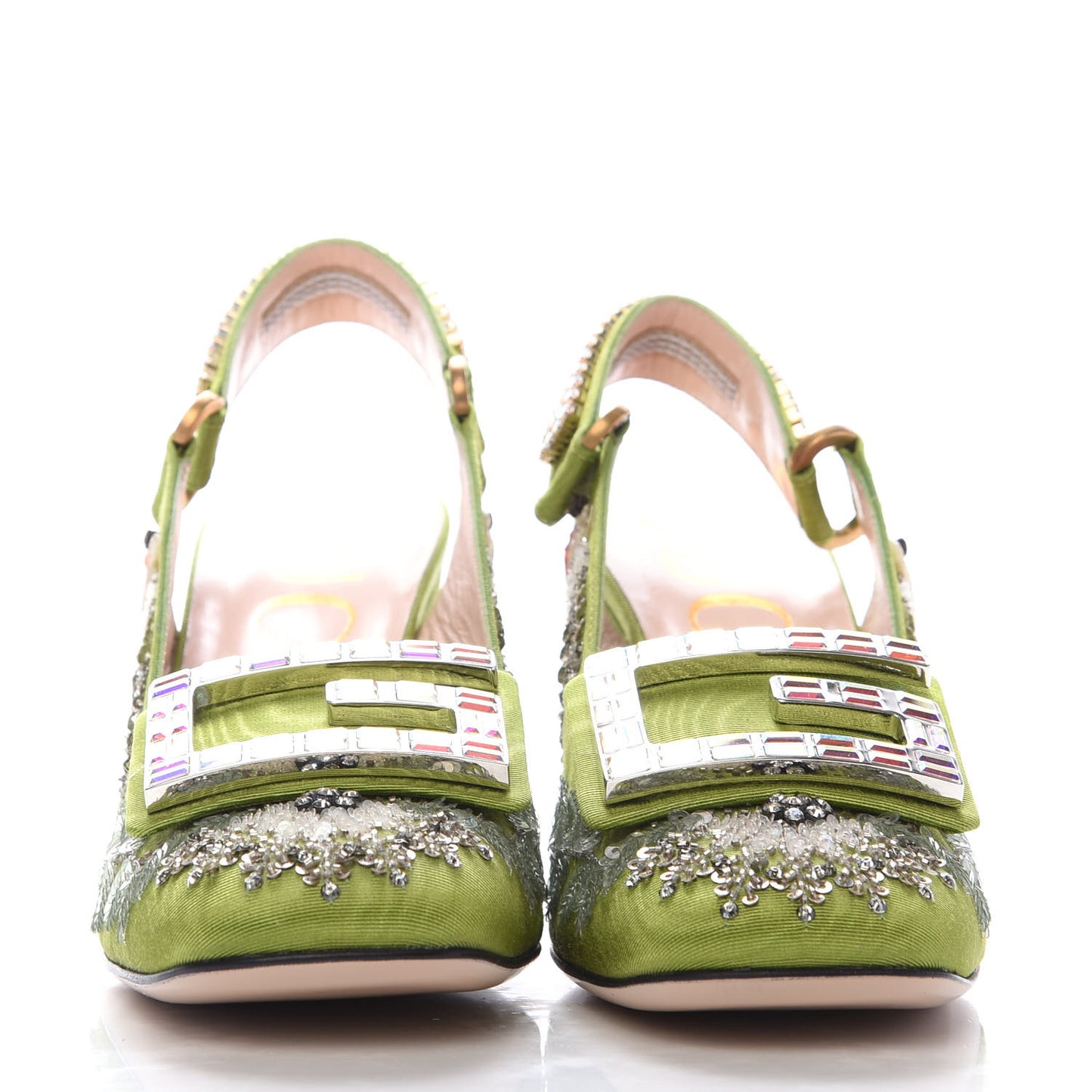 Moire Fabric Eyes Crystal Square G Madelyn Slingbacks 35.5 Lemon Leaf