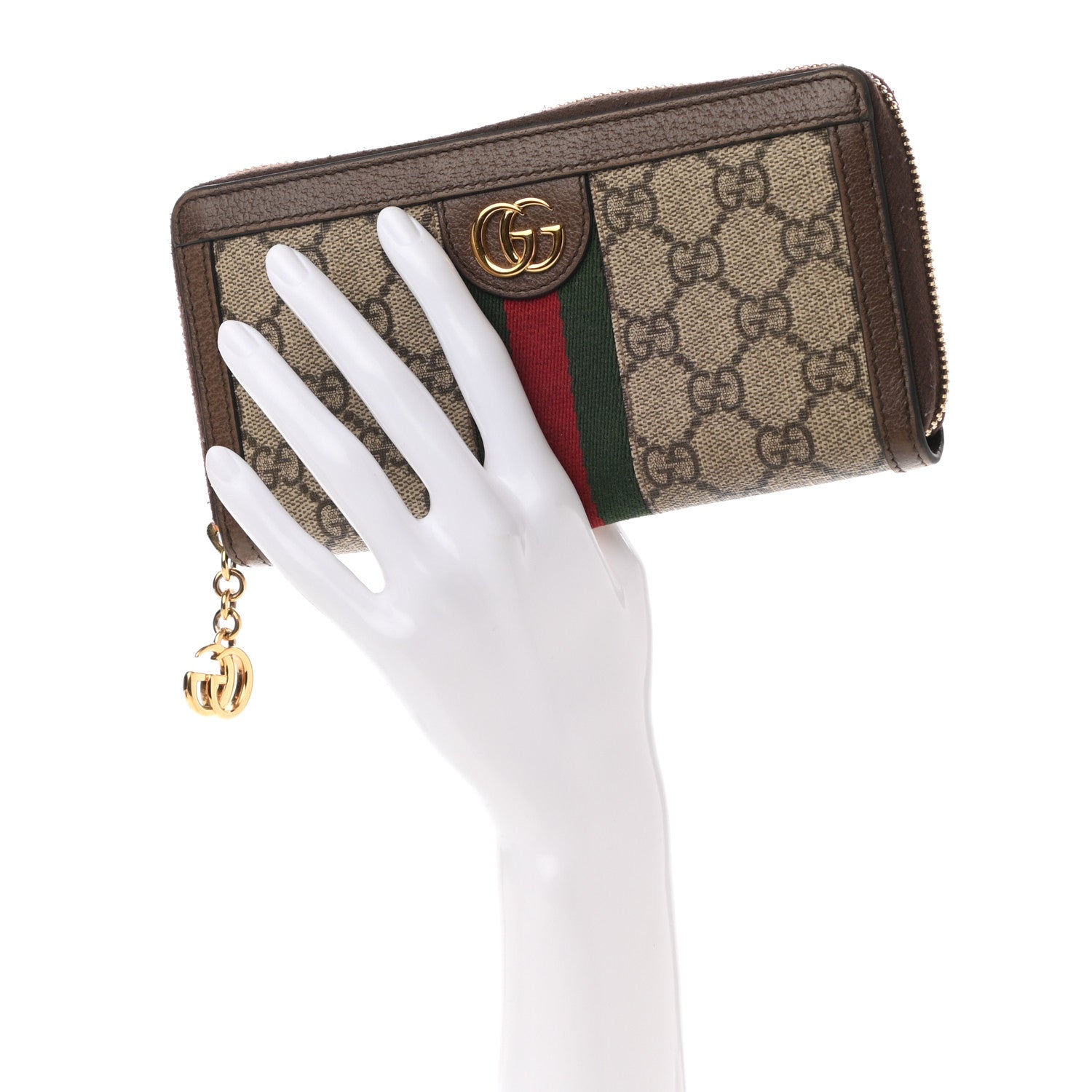 Gucci GG Supreme Monogram Web Ophidia Zip Around Wallet Brown 2 of 7