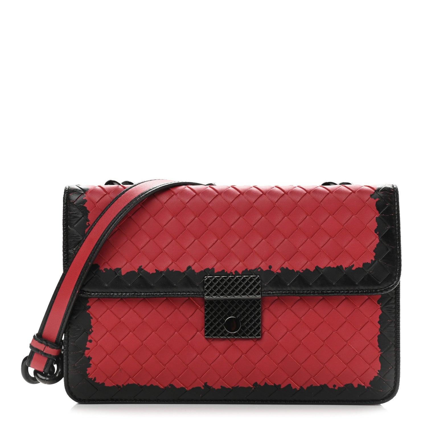 Bottega Veneta Nappa Intrecciato Glass Shoulder Bag Red Black 1 of 9