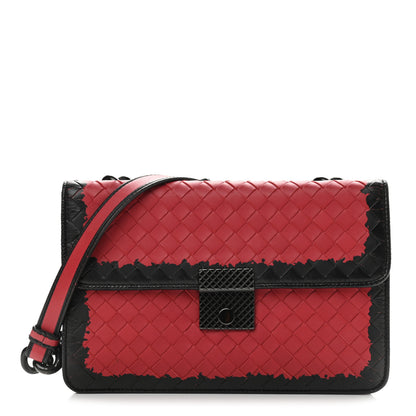 Bottega Veneta Nappa Intrecciato Glass Shoulder Bag Red Black 1 of 9
