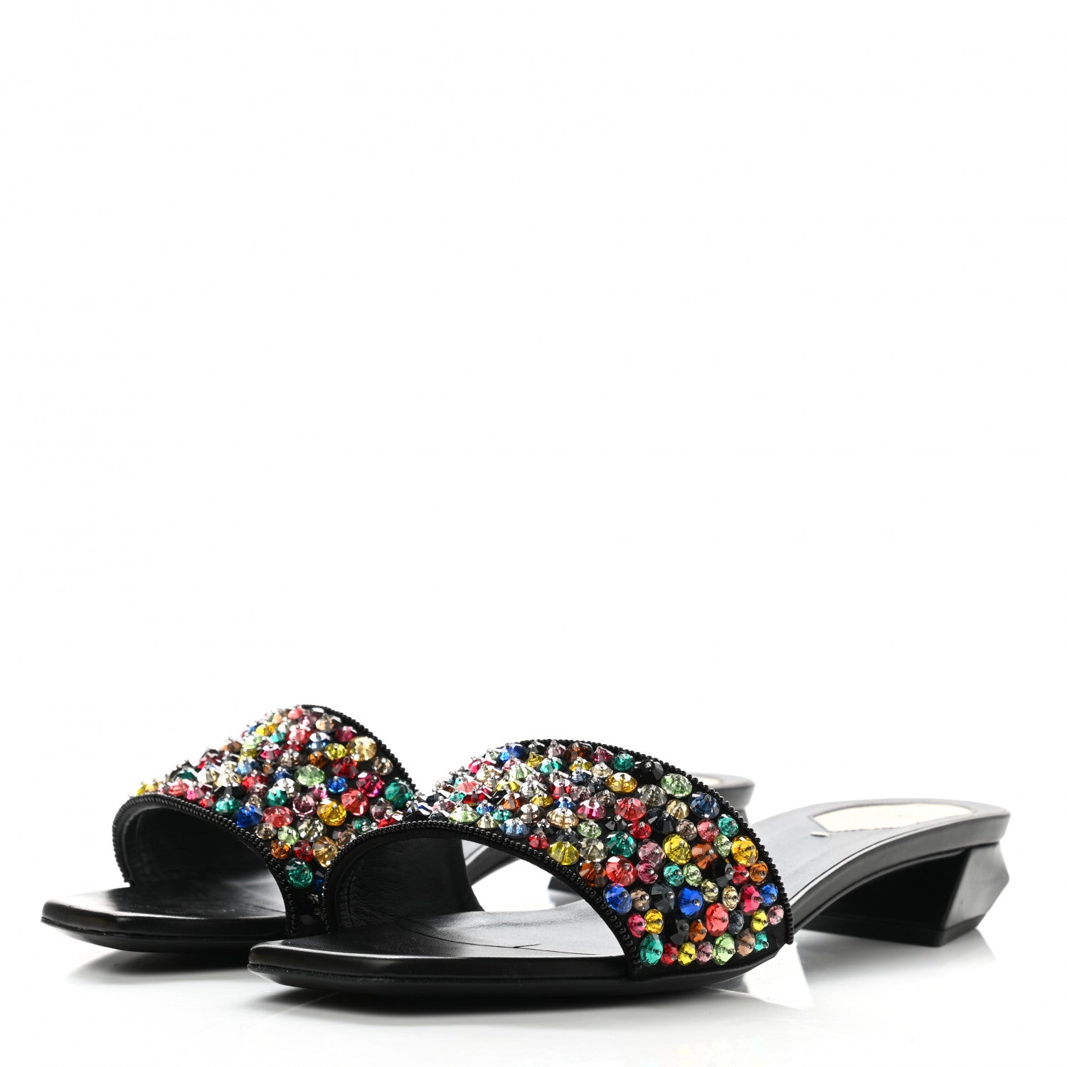 Fendi Crystal Embellished Slide Sandals 39.5 Black Multicolor 3 of 9