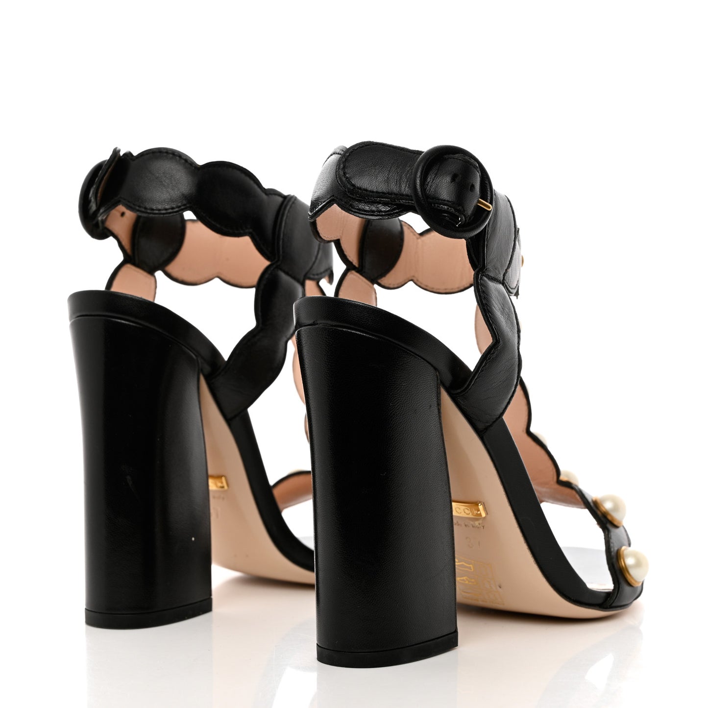 Nappa Willow Pearl T-Strap Sandals 37 Black