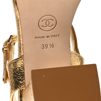Chanel Crackled Laminated Calfskin Camellia Sandals 39.5 Gold 7 of 9