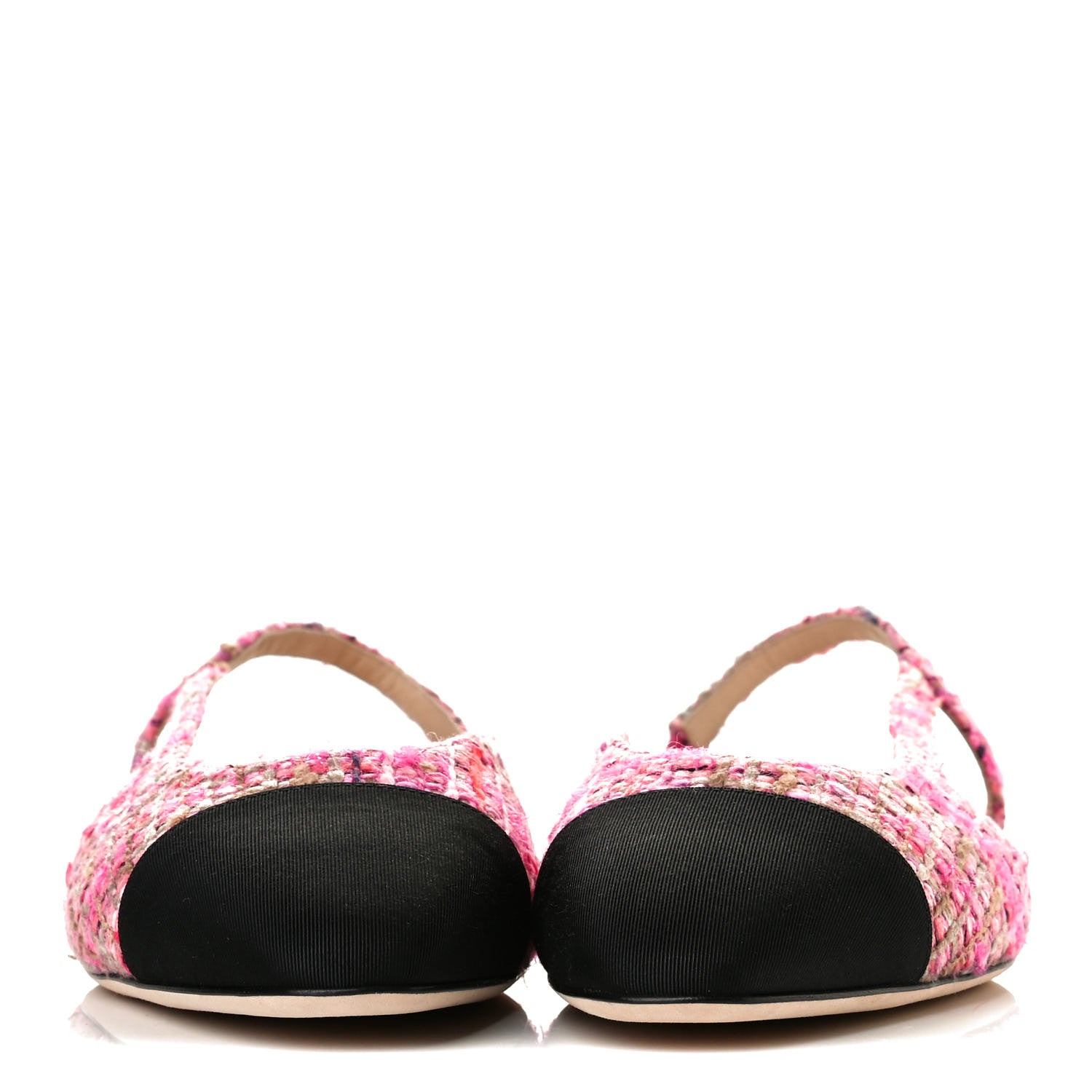 Chanel Tweed Grosgrain Cap Toe CC Slingback Flat 41.5 Pink Black 4 of 12