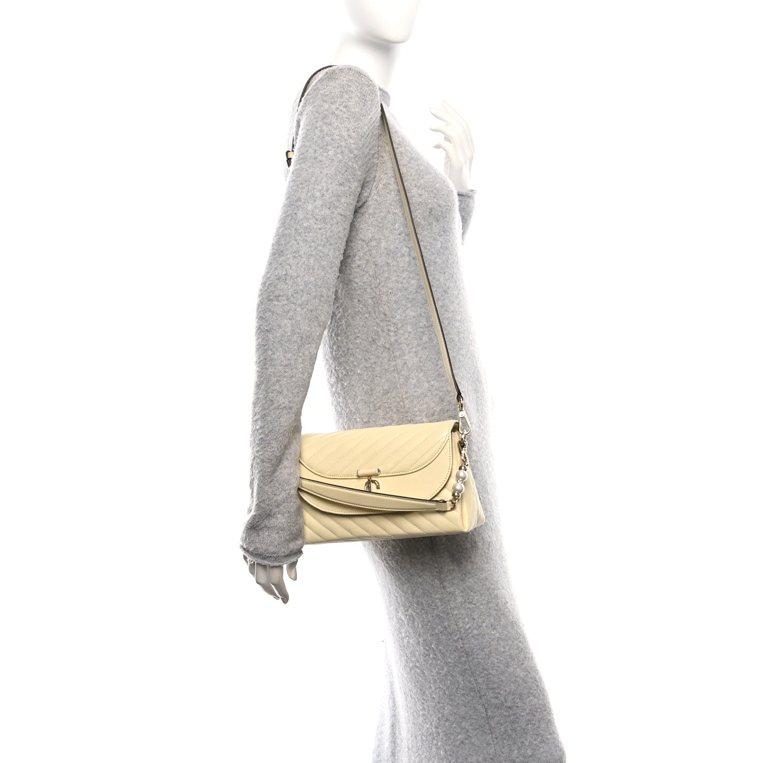 Jimmy Choo Calfskin Quilted Pearl Biker Curve Top Handle Bag Buttermilk 2 of 9