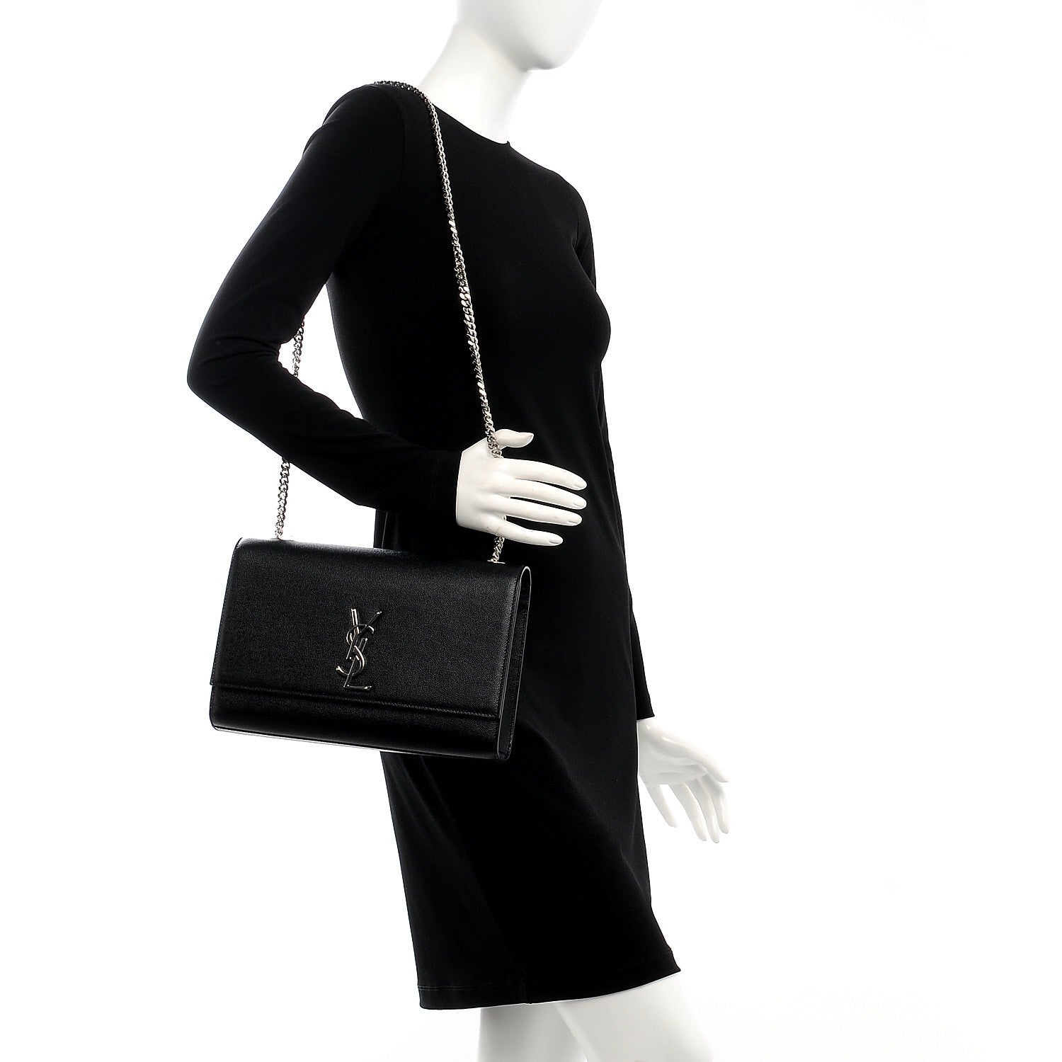 Saint Laurent Grain De Poudre Large Classic Monogram Kate Satchel Black 2 of 7