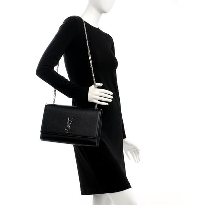 Saint Laurent Grain De Poudre Large Classic Monogram Kate Satchel Black 2 of 7