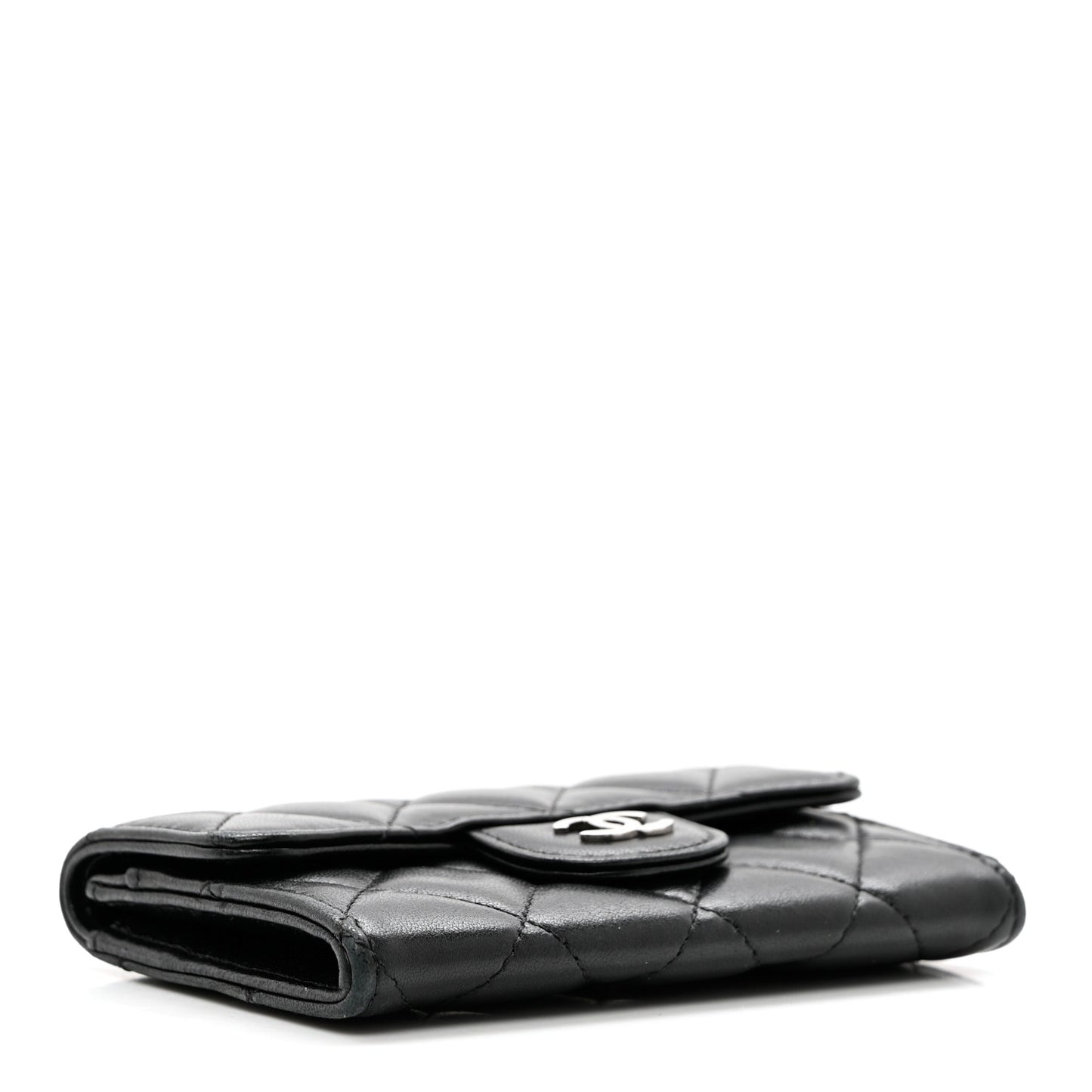 Lambskin Quilted Flap Card Holder Wallet Black