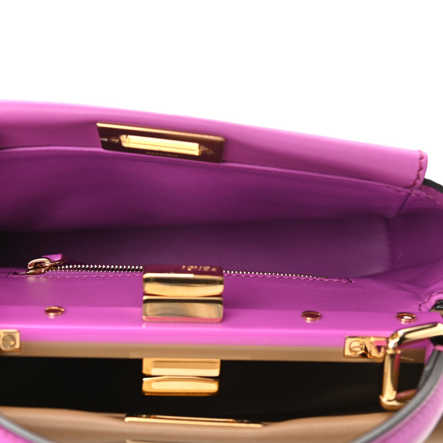 Vitello Seta Nappa Plexiglass Bi-Color Mini Peekaboo Iconic Satchel Bouganville Sand