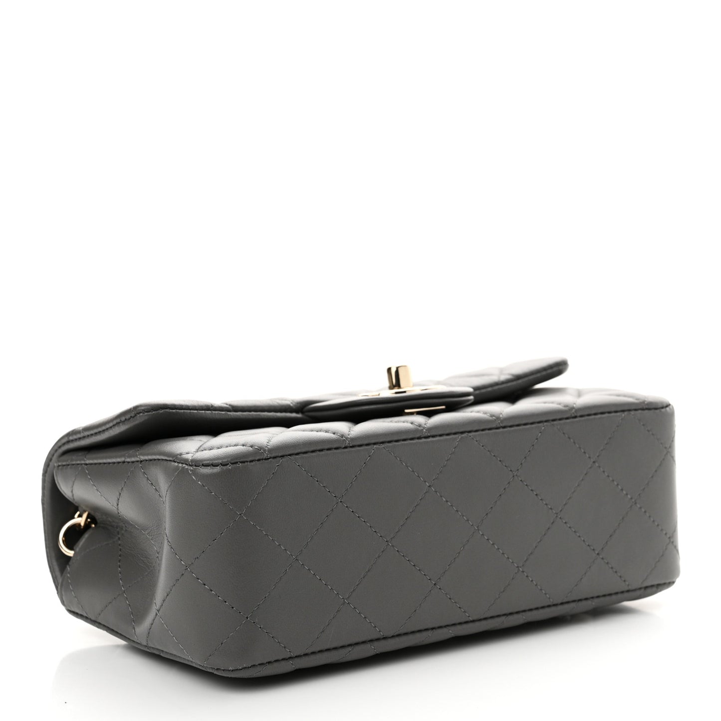 Lambskin Quilted Mini Rectangular Flap Dark Grey