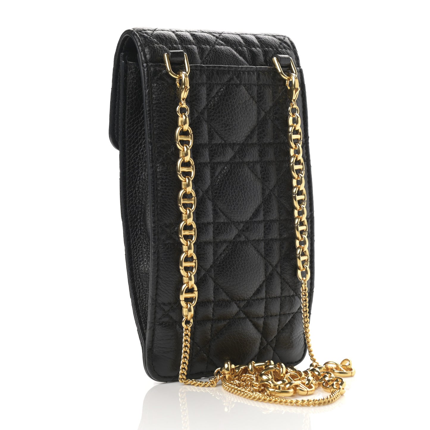 Grained Calfskin Cannage Caro Phone Pouch Holder Black