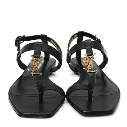Saint Laurent Calfskin Cassandra Monogram Sandals 37.5 Black 3 of 10