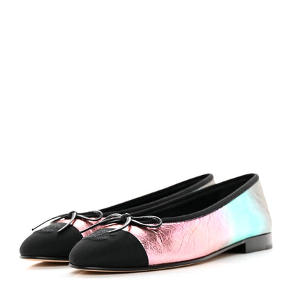 Chanel Laminated Calfskin Grosgrain Cap Toe CC Ballerina Flats 36.5 Multicolor Black 3 of 13