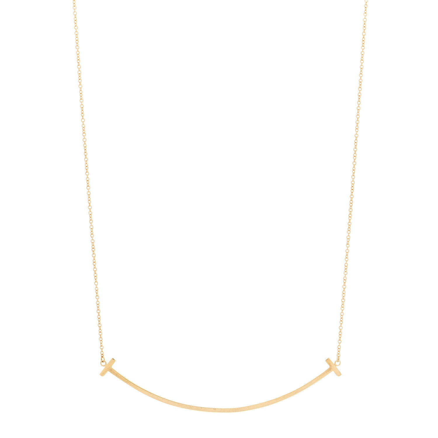 Tiffany 18K Yellow Gold Large T Smile Pendant Necklace 1 of 4