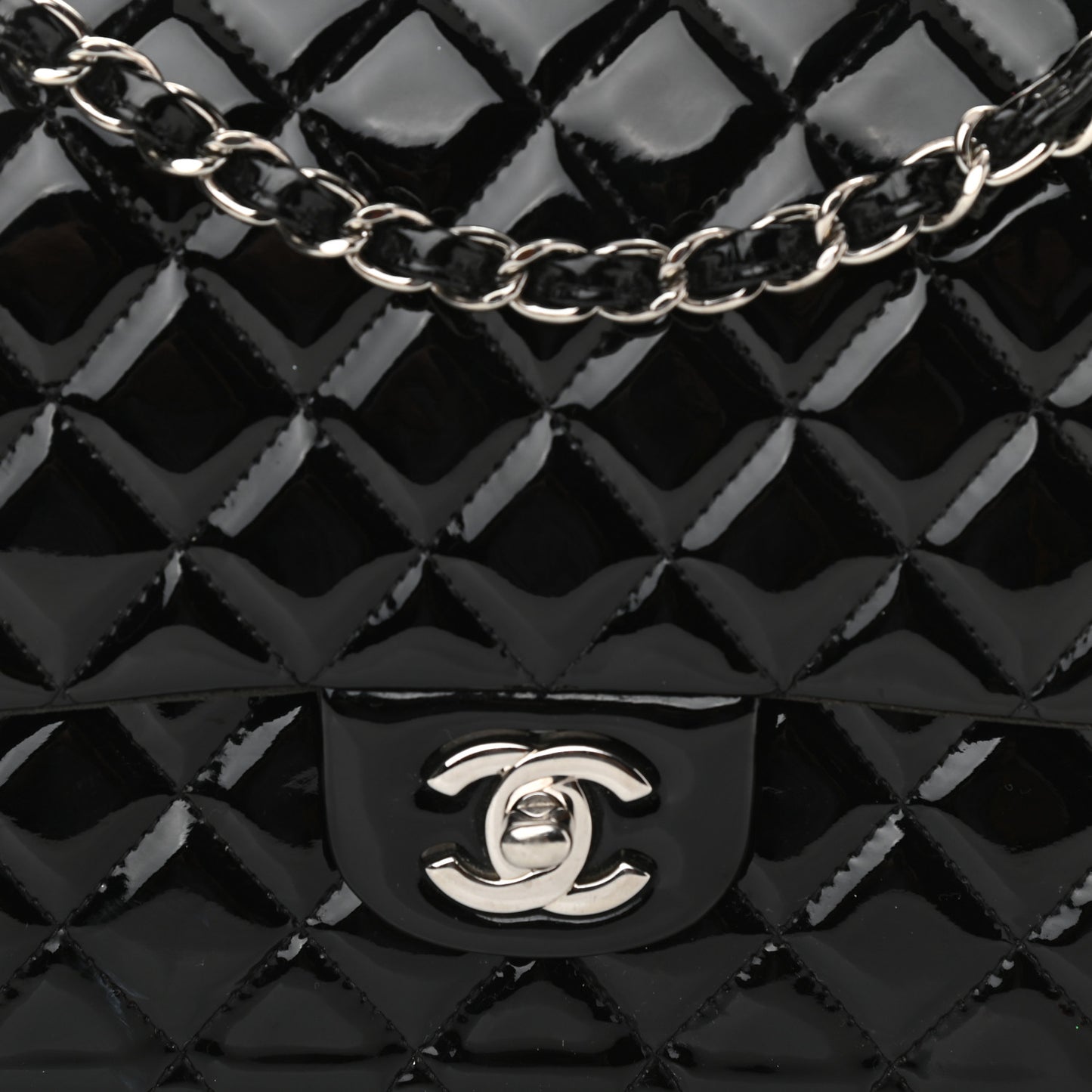 Patent Quilted Medium Double Flap Black
