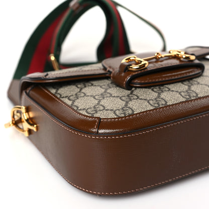 Gucci GG Supreme Monogram Azalea Calfskin Web Mini Horsebit 1955 Shoulder Bag Beige Ebony Brown Sugar 8 of 9
