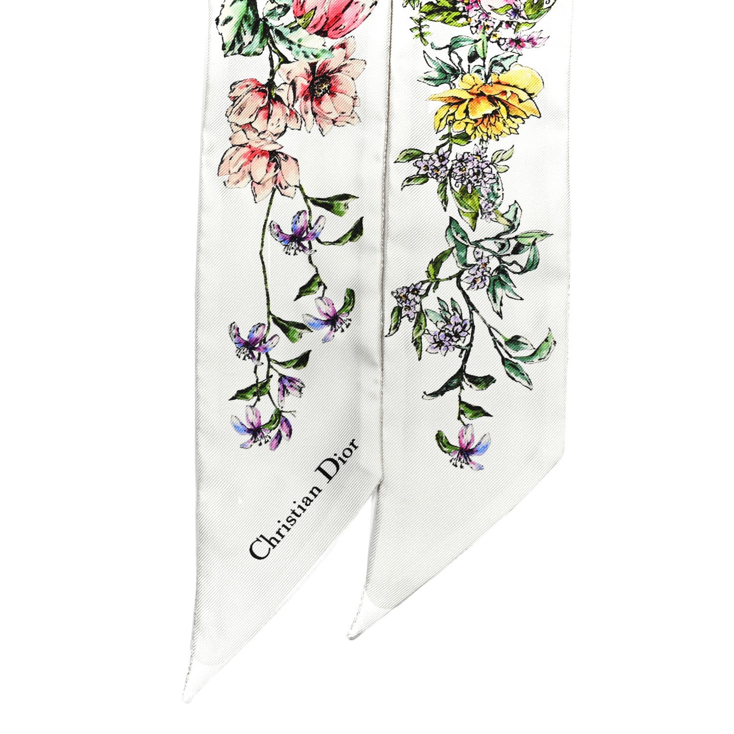 Christian Dior Silk Twill D-Floral Mitzah Scarf White Multicolor 3 of 3