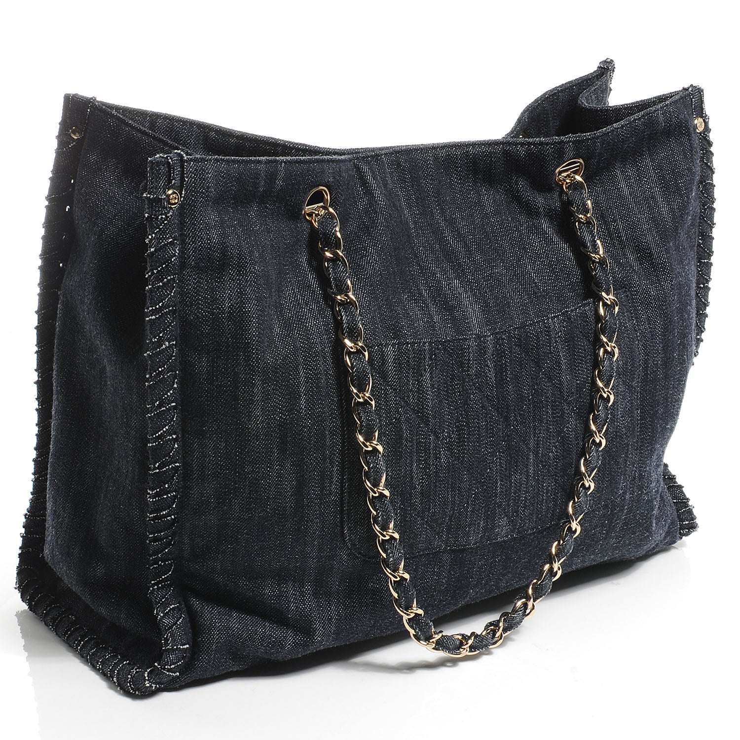 Chanel HANEL Denim Embroidered Night Flight Tote Blue 3 of 7
