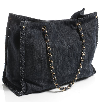 Chanel HANEL Denim Embroidered Night Flight Tote Blue 3 of 7