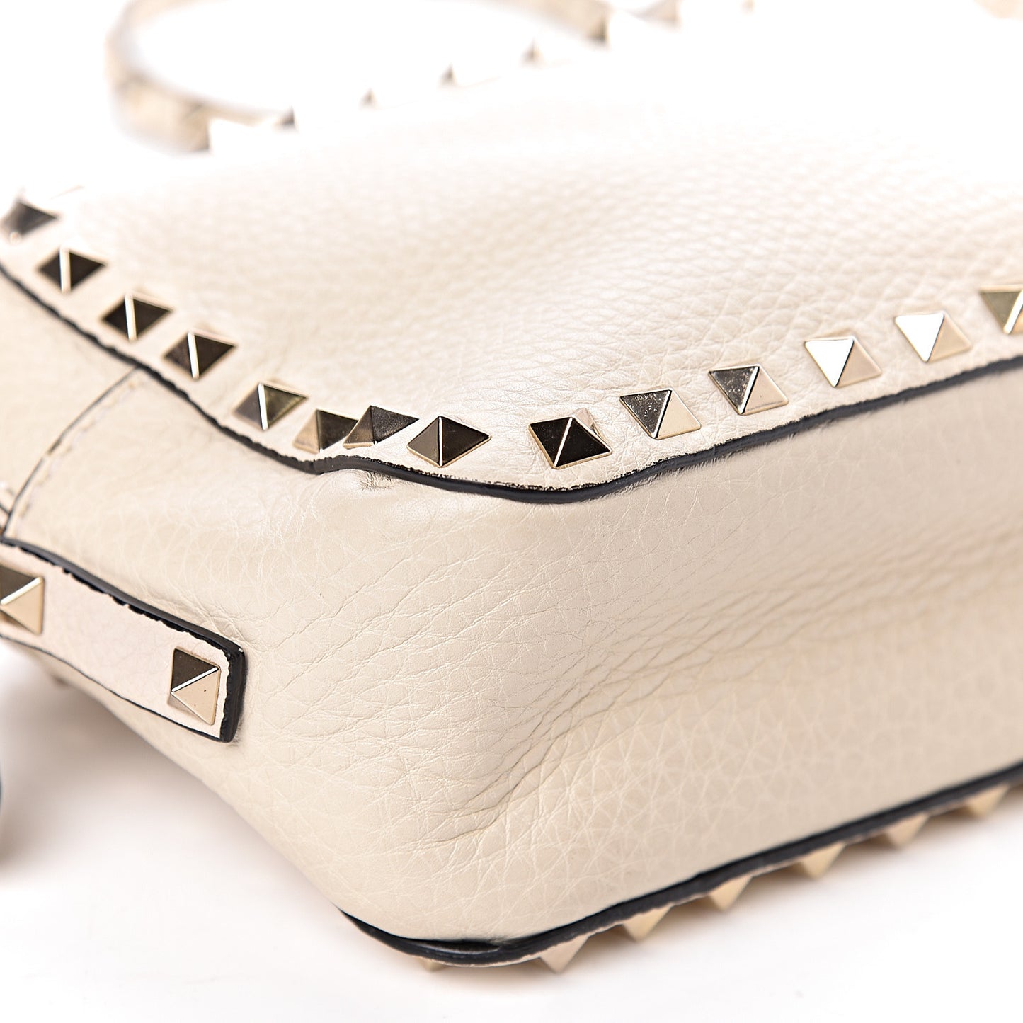 Grained Calfskin Rockstud Camera Crossbody Bag Ivory
