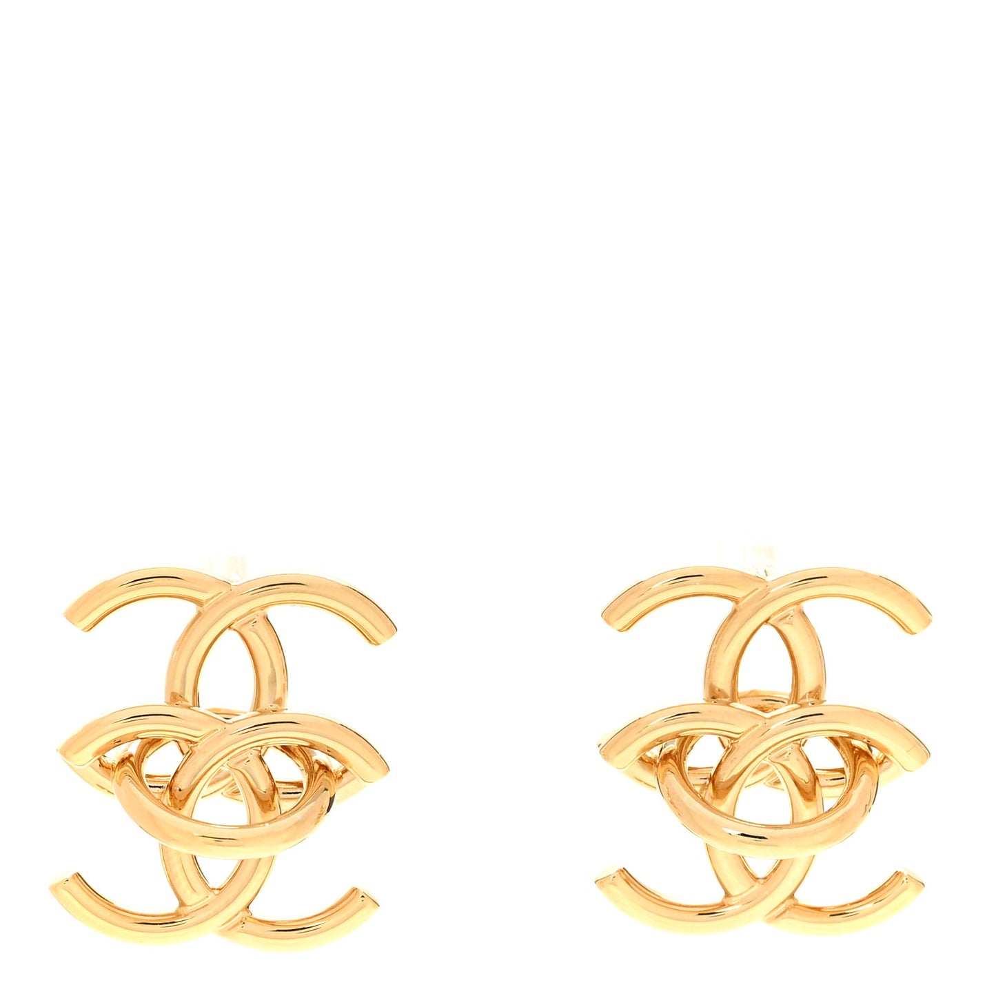 Metal Double CC Interlock Earrings Gold