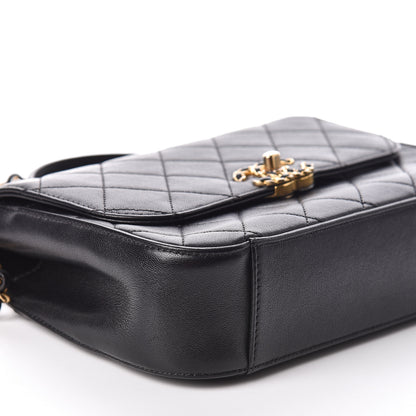 Chanel Lambskin Quilted Chain Infinity Top Handle Flap Black 8 of 9