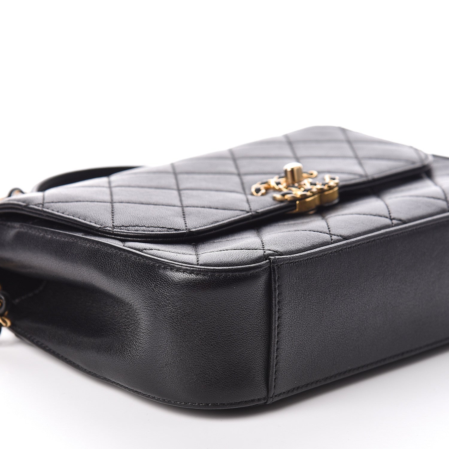 Chanel Lambskin Quilted Chain Infinity Top Handle Flap Black 8 of 9