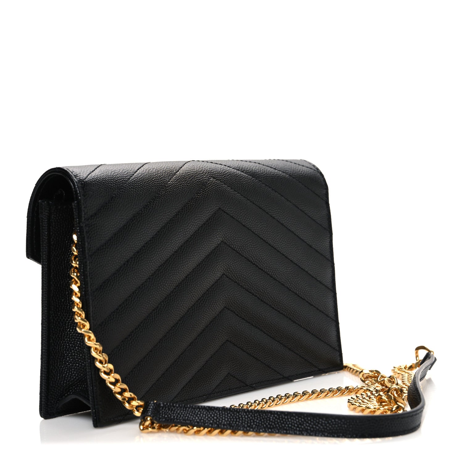 Saint Laurent Grain De Poudre Matelasse Chevron Monogram Envelope Chain Wallet Black 3 of 10