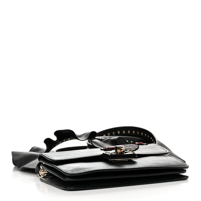 Valentino Garavani Calfskin Crystal Bead Embellished Mini Rockstud Love Story Ruffle Strap Bag Black 4 of 21