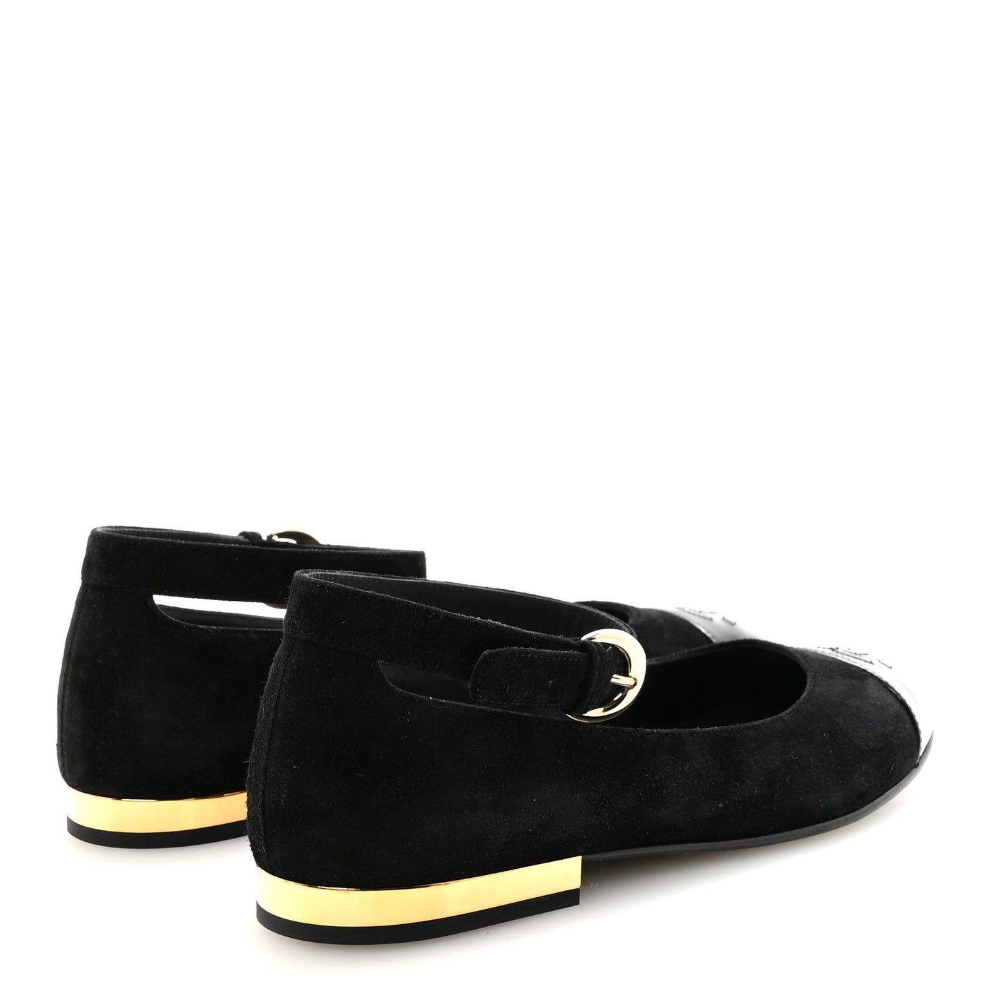 Suede Patent Cap Toe CC Mary Jane Flats 37 Black