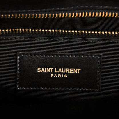 Saint Laurent Smooth Calfskin Matelasse Chevron Large Monogram Satchel Black 5 of 7