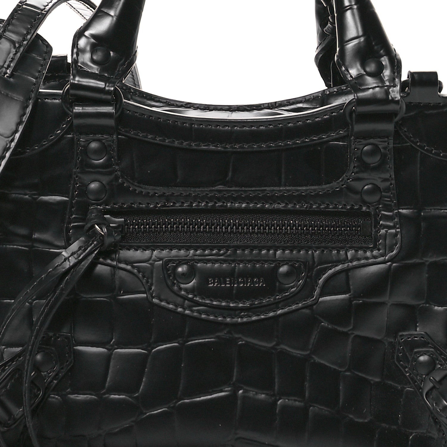Balenciaga Semi Shiny Calfskin Crocodile Embossed Neo Classic Black Hardware Mini City Black 7 of 10
