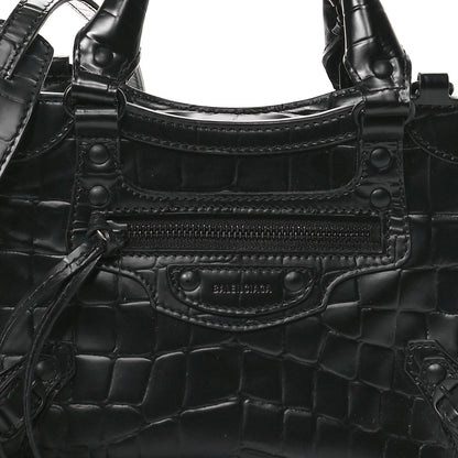 Balenciaga Semi Shiny Calfskin Crocodile Embossed Neo Classic Black Hardware Mini City Black 7 of 10