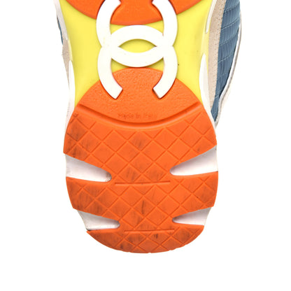 Chanel Suede Calfskin Fabric CC Sneakers 36.5 Blue White Orange 12 of 19