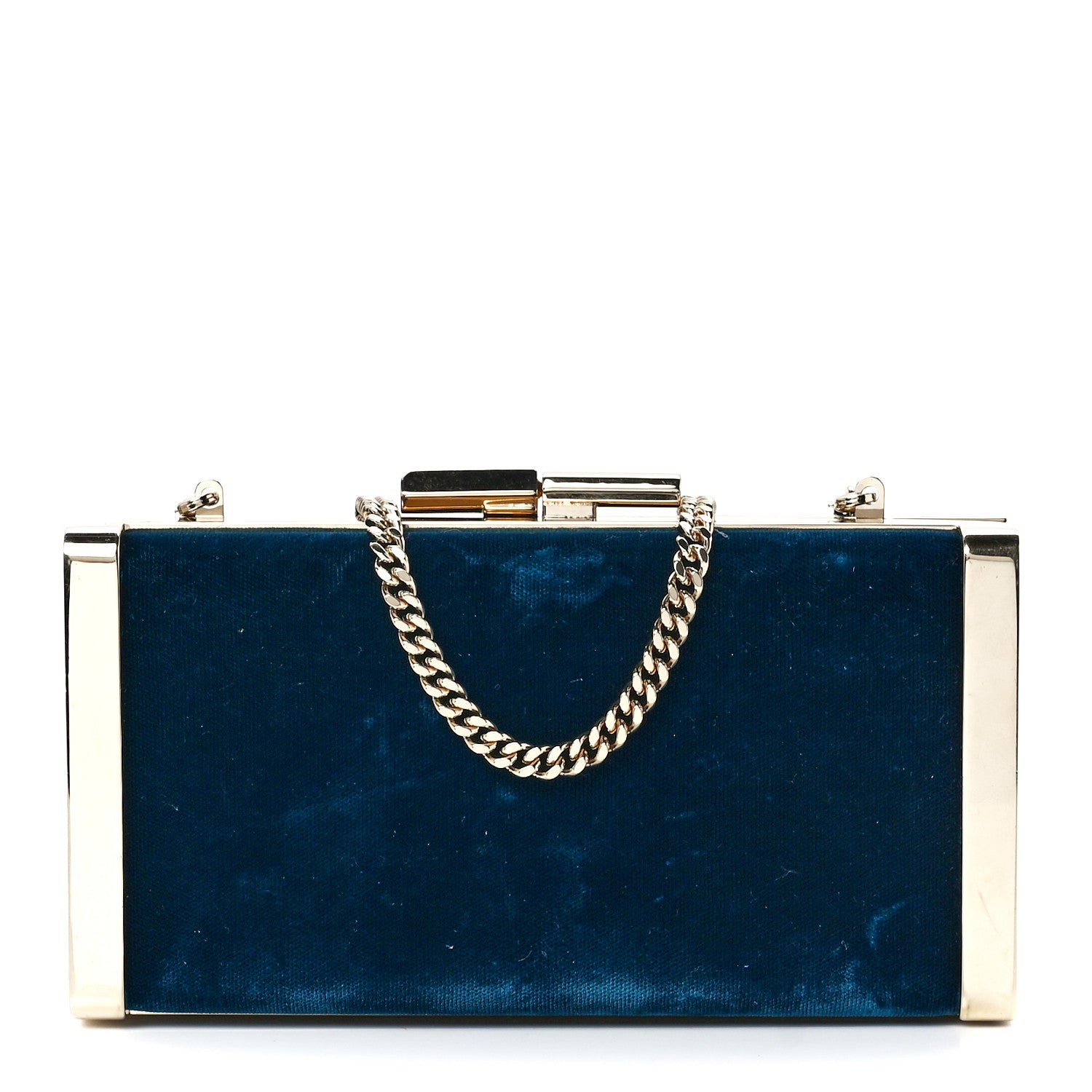 Jimmy Choo Crushed Velvet Metal Box Clutch Dark Blue 1 of 11