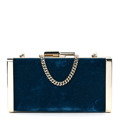 Jimmy Choo Crushed Velvet Metal Box Clutch Dark Blue 1 of 11