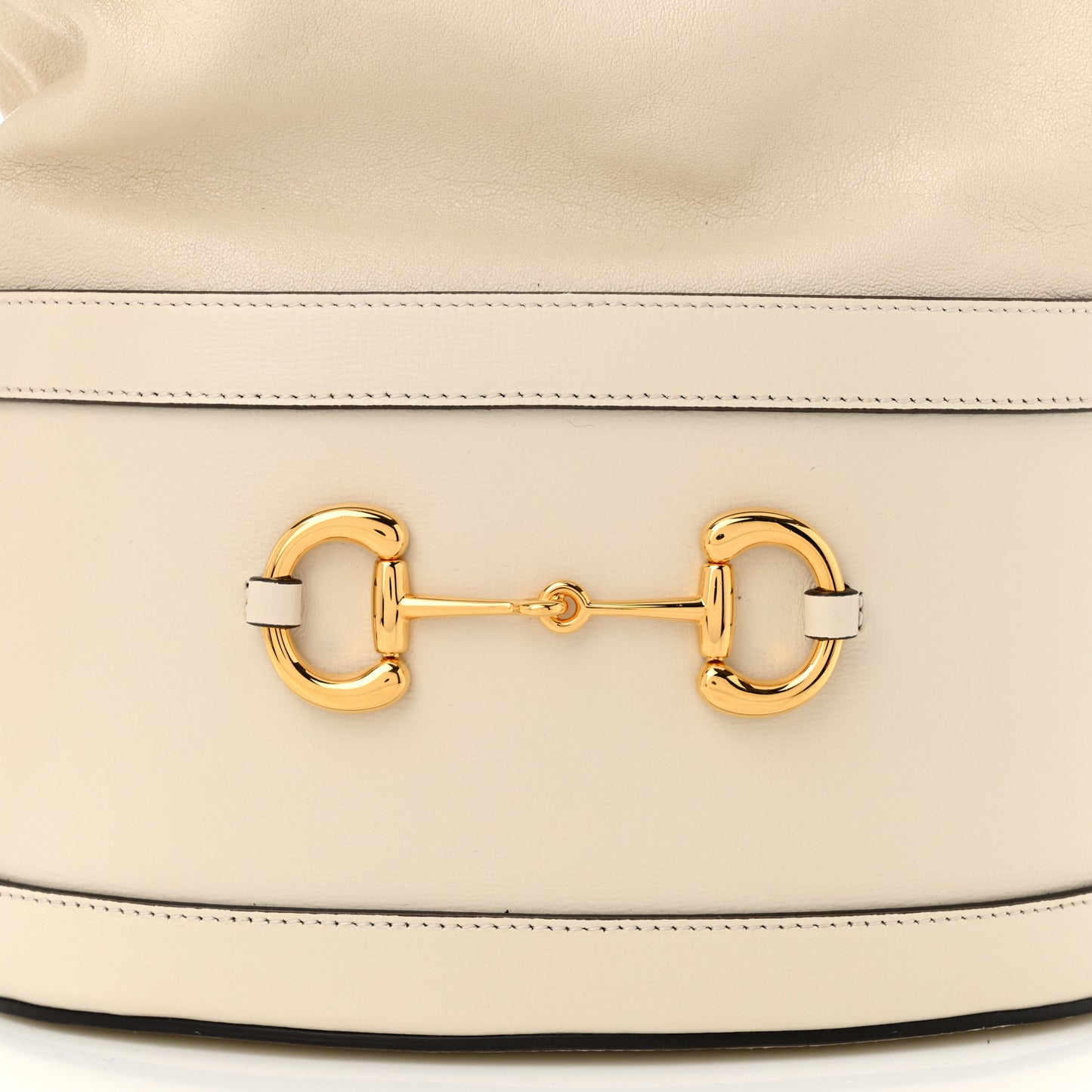 Azalea Sakai Calfskin Horsebit 1955 Drawstring Bucket Bag Mystic White