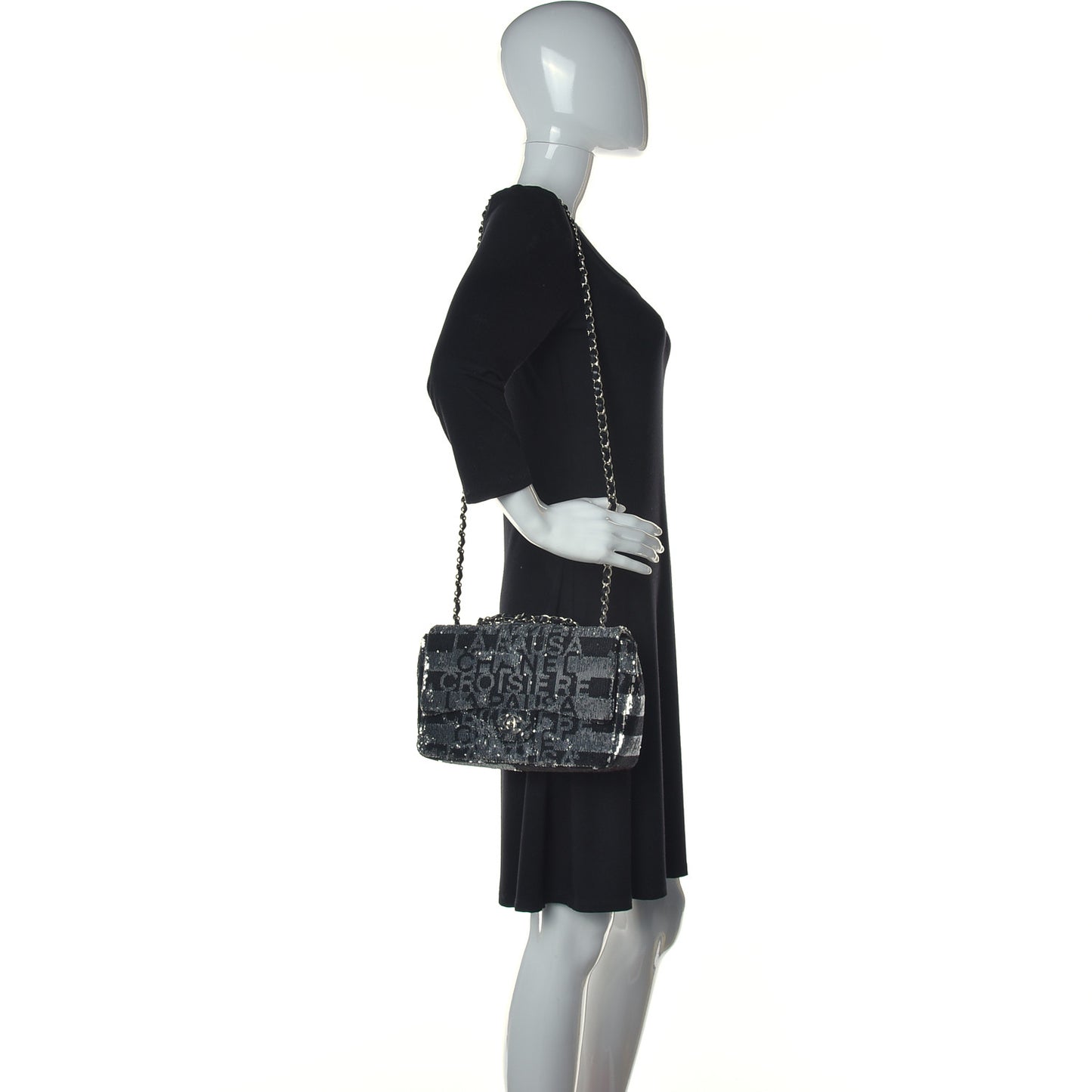 Sequin La Pausa Medium Single Flap Silver Black