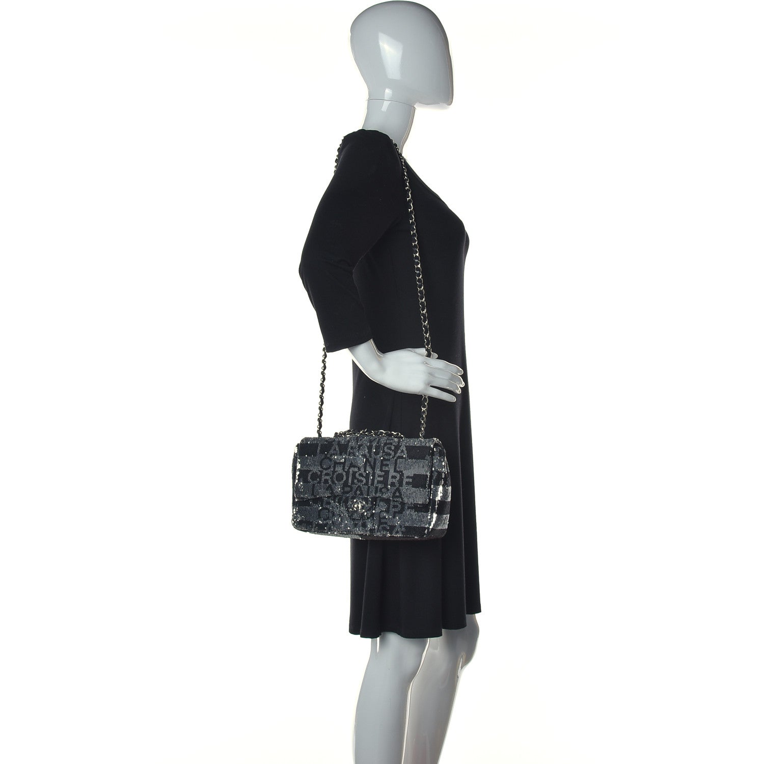 Chanel Sequin La Pausa Medium Single Flap Silver Black 2 of 12