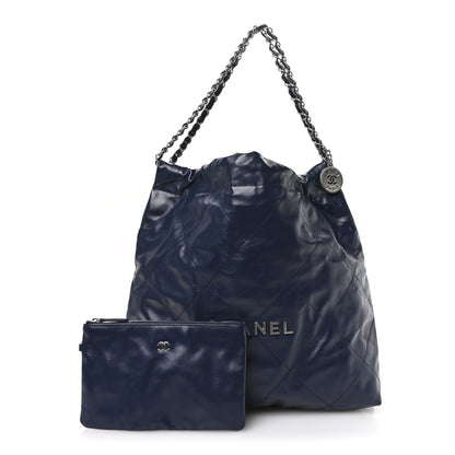 Chanel Shiny Calfskin Quilted Chanel 22 Navy Blue 3 of 11