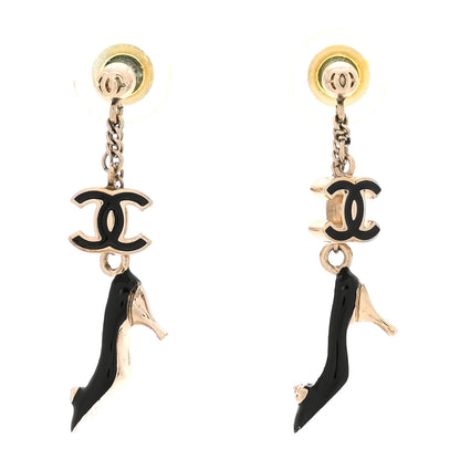 Chanel Enamel CC Heels Charm Earrings Black Gold 1 of 5
