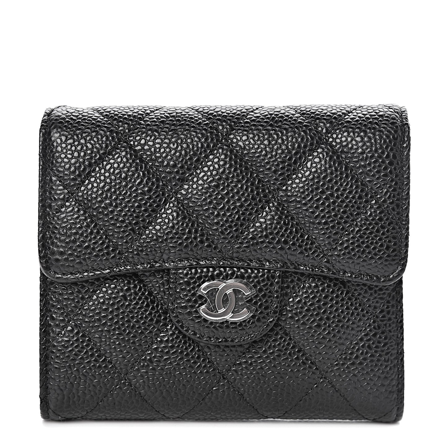 Caviar Quilted Compact Flap Wallet Black