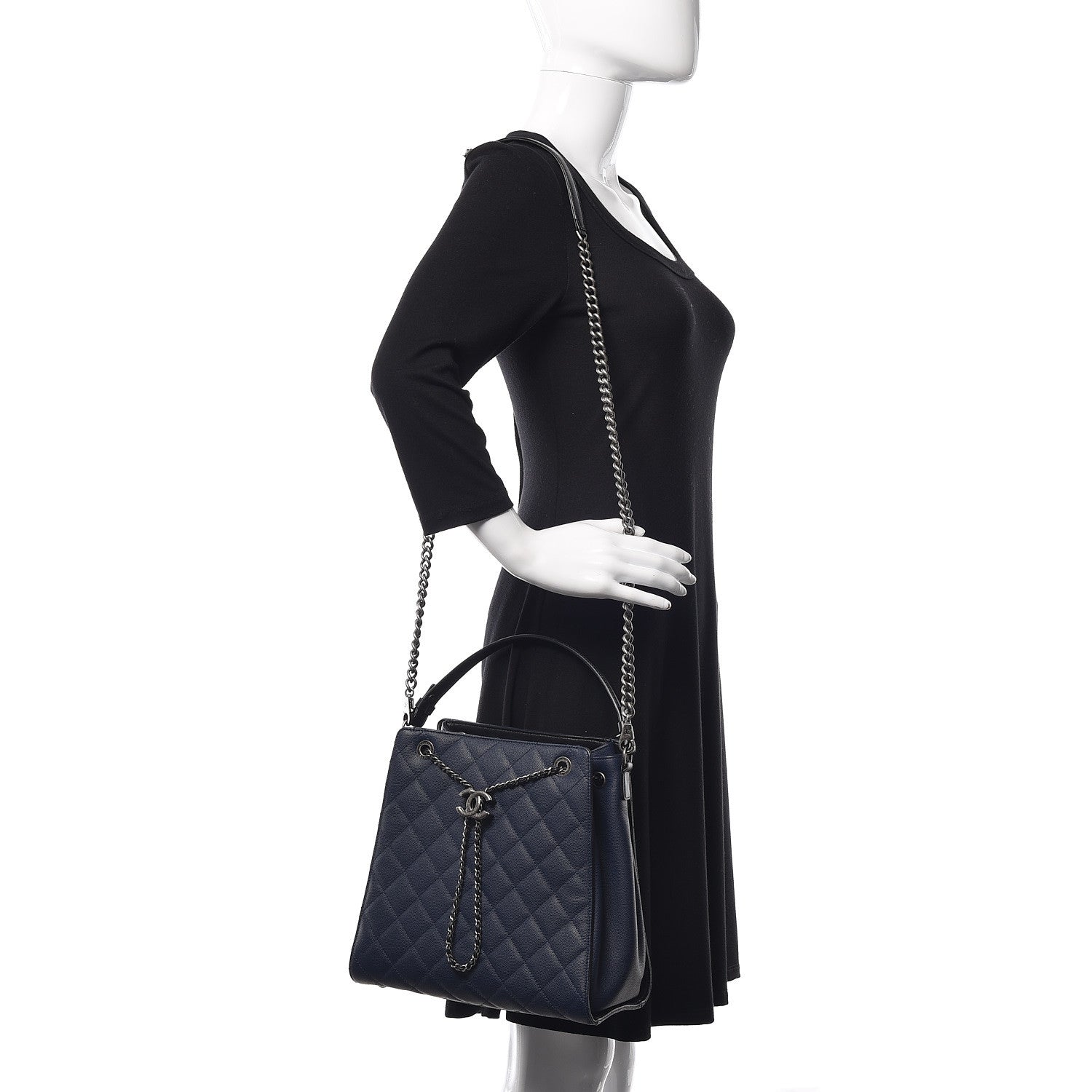 Chanel Caviar Quilted Medium CC Bucket Bag Dark Blue 2 of 9